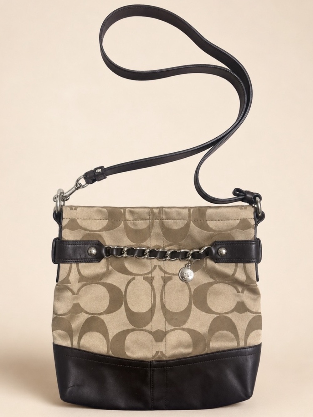 Coach Signature Canvas and Leather Crossbody Bag in Khaki/Black